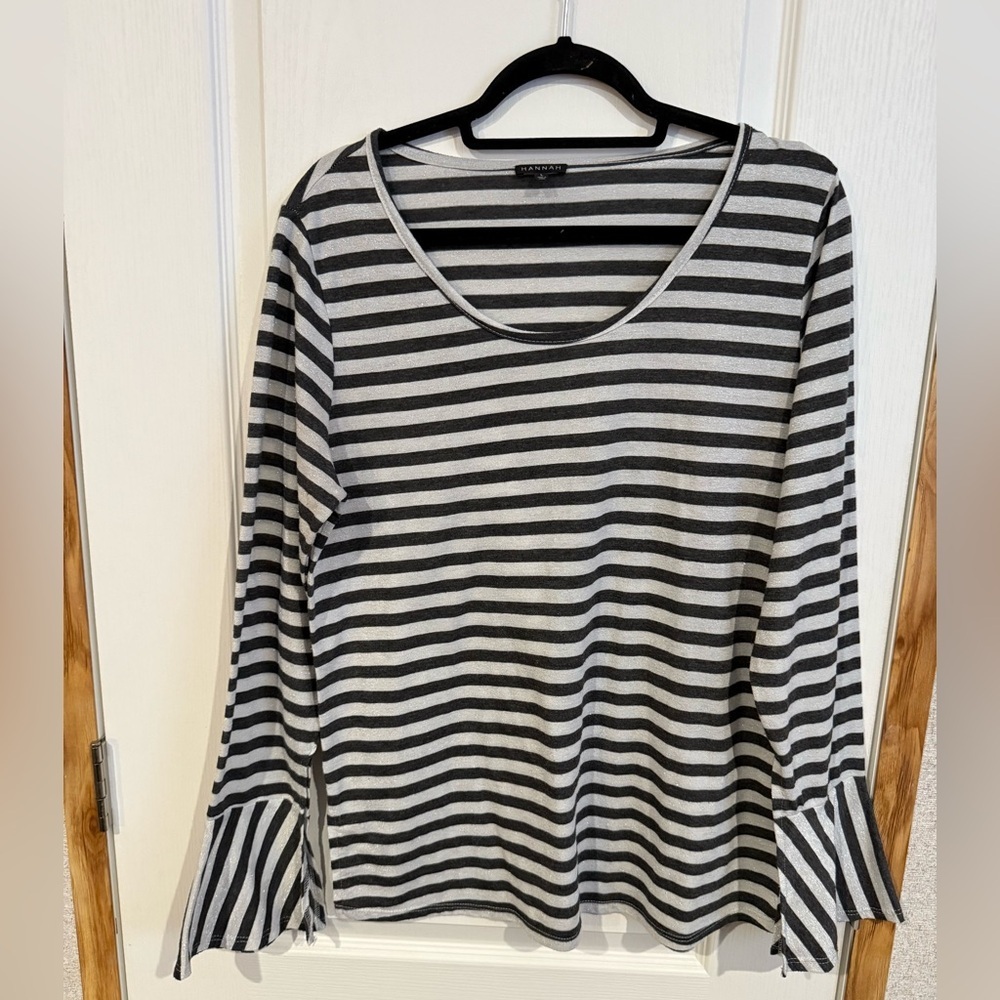 Hannah Black and Gray Striped Top